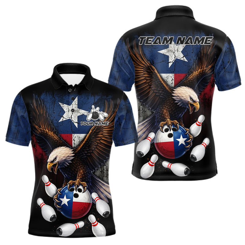 Maxcorners Personalized Texas Flag Eagle Bowling Team Jersey For Men Custom Patriotic Bowling League Shirts