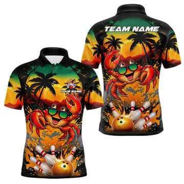 Maxcorners Funny Crab Sunset Tropical Bowling Jersey For Men Custom Bowling Team Shirts Polo & 1/4 Zip