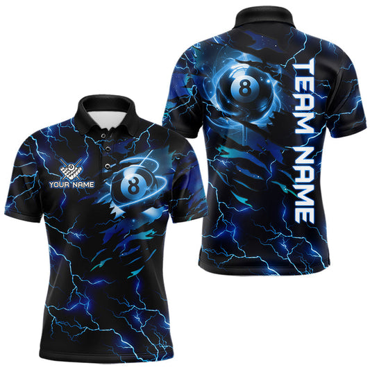 Maxcorners Blue 8 Ball Pool Lighting Billiard Shirt For Men Custom Glowing Billiard Team Jersey Polo, 1/4 Zip