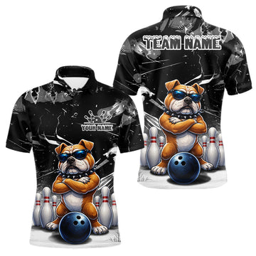 Maxcorners Personalized Black Funny Bulldog Bowling Shirt For Men Custom Bowling Team Jersey Polo & 1/4 Zip