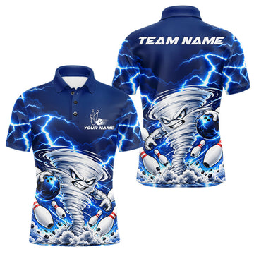 Maxcorners Blue Lightning Thunder Funny Tornado Bowling Shirt For Men Custom Bowling Jersey Polo & 1/4 Zip