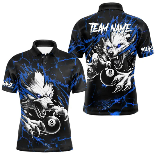 Maxcorners Personalized Thunder Lightning Wolf Billiard Shirts For Men Custom Billiard League Jerseys |Blue LM1112