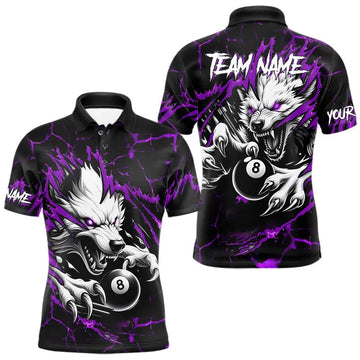 Maxcorners Personalized Thunder Lightning Wolf Billiard Shirts For Men Custom Billiard League Jerseys |Purple LM1112