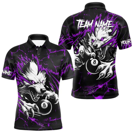 Maxcorners Personalized Thunder Lightning Wolf Billiard Shirts For Men Custom Billiard League Jerseys |Purple LM1112