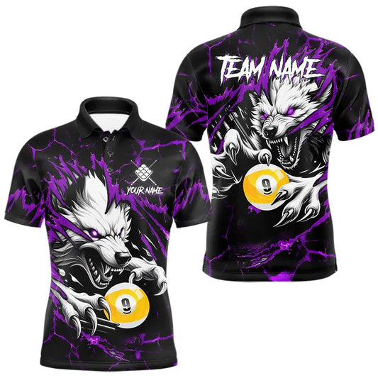 Maxcorners Personalized 9 Ball Pool Wolf Billiard Shirt For Men, Billiard League Jersey Polo & 1/4 Zip|Purple LM1112