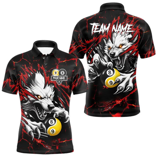 Maxcorners Personalized Wolf Yin-Yang 8 & 9 Ball Billiard Shirt For Men, Billiard Team Jersey Polo & 1/4 Zip LM1112