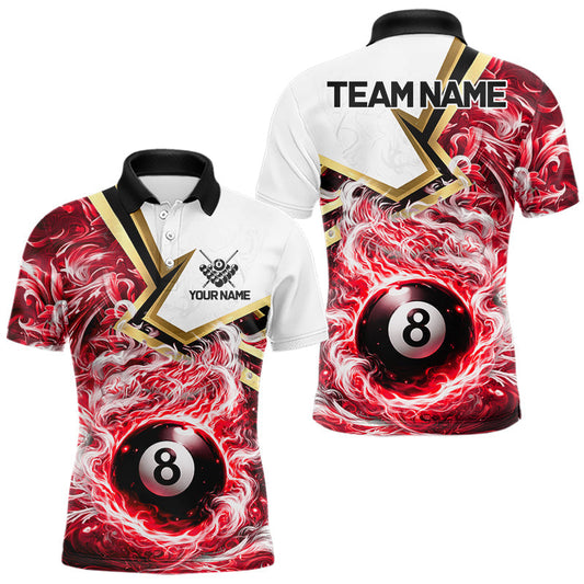 Maxcorners Red 8 Ball Flame Smoke Golden Billiard Shirt For Men Custom Pool Team Jersey Polo & 1/4 Zip LM1104