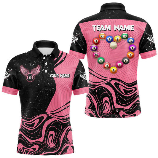 Maxcorners Black And Pink Funny Pool Balls Heart Billiard Shirt For Men Custom Valentine Billiard Jersey LM1104