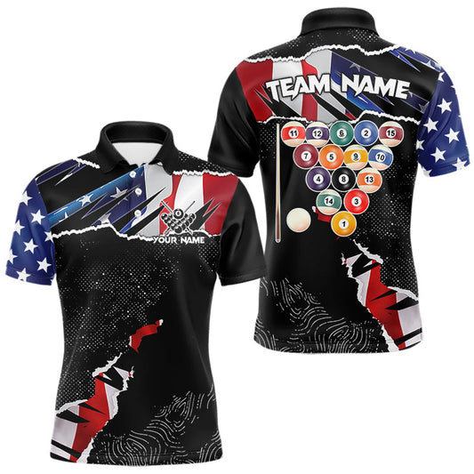 Maxcorners Custom Grunge American Flag Billiard Shirt For Men, Patriotic Pool Team Jersey Polo & 1/4 Zip LM1202
