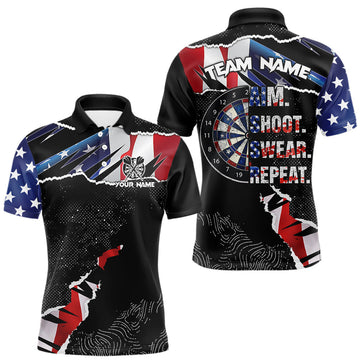 Maxcorners American Flag Aim Shoot Swear Repeat Darts Shirt For Men Custom Darts Jersey Team Polo & 1/4 Zip LM1202