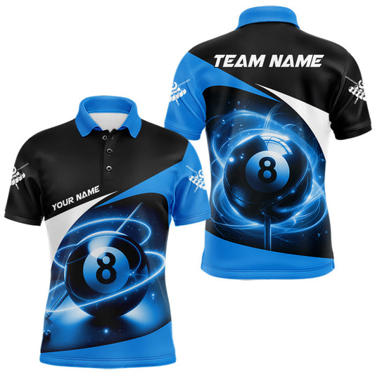 Maxcorners Blue 8 Ball Pool Billiard Shirt For Men Custom Glowing Billiard Team Jersey Polo & 1/4 Zip LM1104