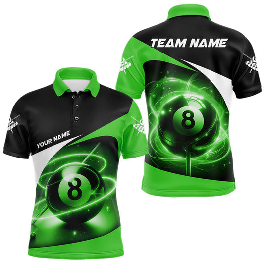 Maxcorners Green 8 Ball Pool Billiard Shirt For Men Custom Glowing Billiard Team Jersey Polo & 1/4 Zip LM1104