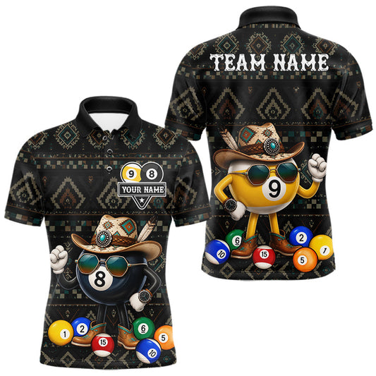 Maxcorners Funny 8 Ball 9 Ball Tribal Pattern Billiard Shirts For Men Custom Billiard Jersey, Pool Player Gift