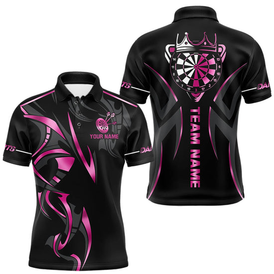 Maxcorners Pink And Black Dartboard Crown Dart Shirts For Men Custom Dart Jersey Team Polo & Quarter Zip
