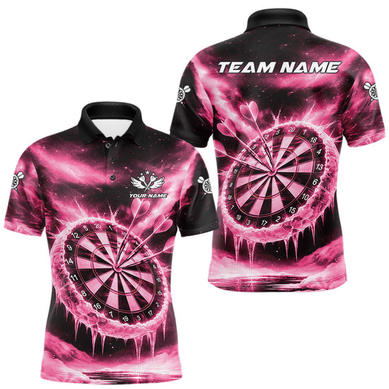 Maxcorners Personalized Pink Dartboard Icy Darts Shirt For Men Custom Darts Jersey Team Polo & 1/4 Zip