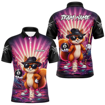 Maxcorners Funny Squirrel 8 Ball Billiard Shirt For Men Custom Pink Graffiti Pool Team Jersey Polo & 1/4 Zip