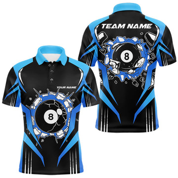 Funny Break 8 Ball Billiard Shirt For Men Custom Black And Blue Pool Team Jersey Polo, 1/4 Zip
 LM1203