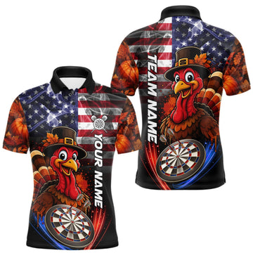 Maxcorners American Flag Smoke Turkey Darts Shirt For Men Custom Patriotic Thanksgiving Darts Team Jersey LM1508