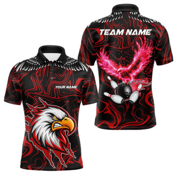 Maxcorners Black And Red Swirl Pattern Eagle Bowling Shirts For Men Custom Bowling Team Jersey Polo, 1/4 Zip LM1910