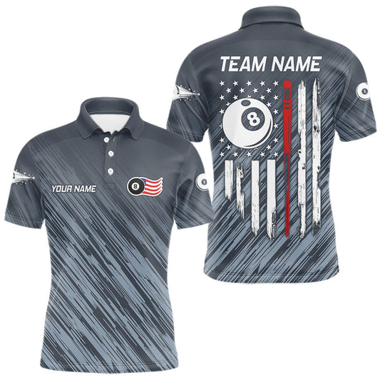Maxcorners Personalized Billiard US Flag 8 Ball Pool Shirt For Men, Billiard Team Jersey Polo & 1/4 Zip LM2711