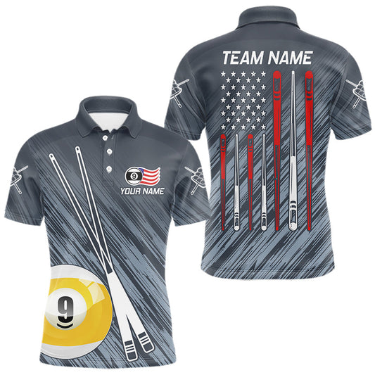 Maxcorners Personalized Billiard US Flag 9 Ball Pool Shirt For Men, Billiard Team Jersey Polo & 1/4 Zip LM2711