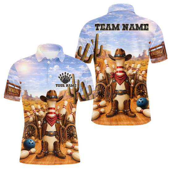 Maxcorners Funny Desert Cowboy Bowling Shirts For Men Custom Bowling League Team Jersey Polo & Quarter Zip