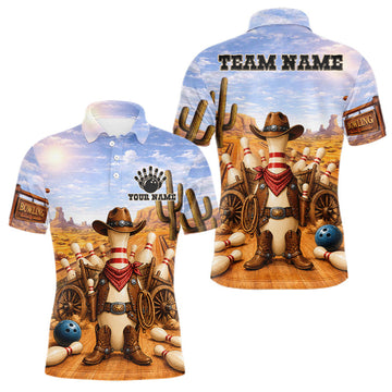 Maxcorners Funny Desert Cowboy Bowling Shirts For Men Custom Bowling League Team Jersey Polo & Quarter Zip