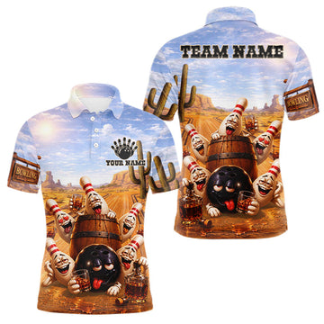 Maxcorners Funny Desert Bowling Pins Drunk Bowling Shirts For Men Custom Drinking Bowling Team Jersey