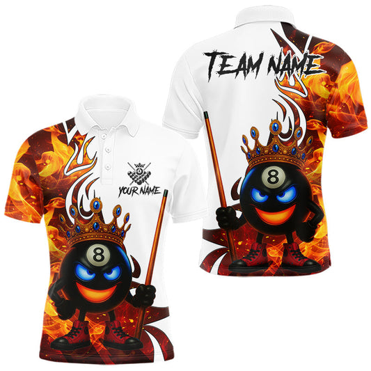 Maxcorners Personalized Orange Funny 8 Ball Crown Flame Billiard Shirt For Men Custom Pool Team Shirt LM2603