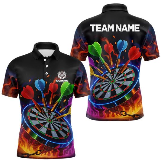 Maxcorners Colorful Neon Flame Darts Shirt For Men Custom Funny Darts Team Jersey Polo & Quarter Zip