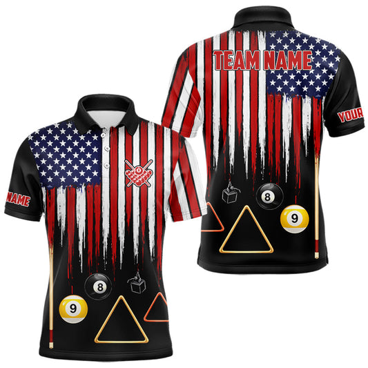 Maxcorners American Flag Billiard Shirt For Men Custom Patriotic Pool Team Jersey Polo & 1/4 Zip |Black