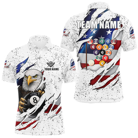 Maxcorners White Grunge US Flag Eagle Billiard Shirt For Men Custom 8 Ball Pool Team Jersey Polo & 1/4 Zip