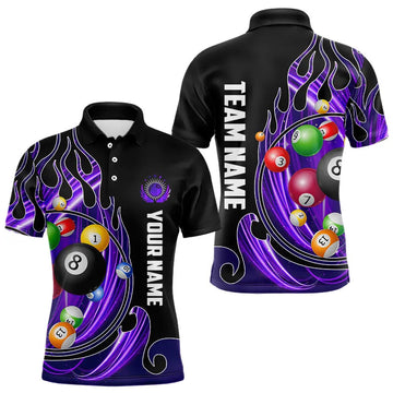 Maxcorners 3D Billiard Balls Fire Flame Custom Pool Shirts For Men, Billiard League Team Jerseys | Purple LM133