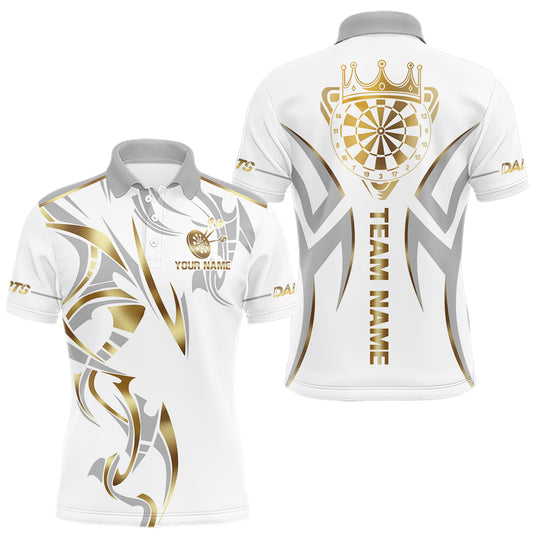 Maxcorners White And Gold Dartboard Crown Dart Shirts For Men Custom Dart Jersey Team Polo & Quarter Zip