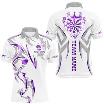 Maxcorners White And Purple Dartboard Crown Dart Shirts For Men Custom Dart Jersey Team Polo & Quarter Zip