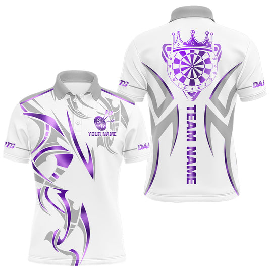 Maxcorners White And Purple Dartboard Crown Dart Shirts For Men Custom Dart Jersey Team Polo & Quarter Zip