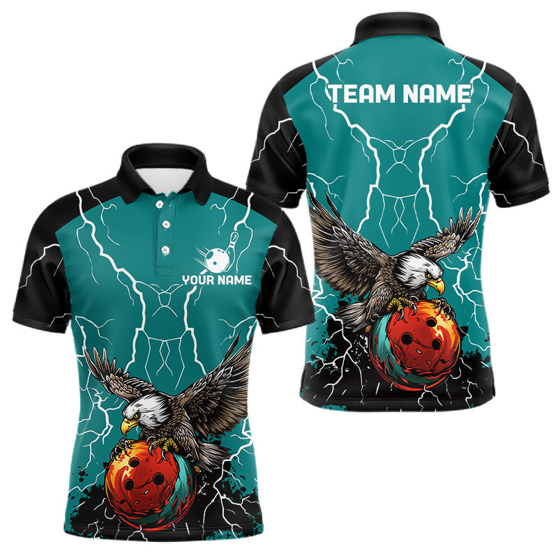 Maxcorners Thunder Lightning Storm Custom Eagle Bowling Shirts For Men Personalized Bowling Team Jersey |Teal