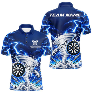 Maxcorners Blue Lightning Thunder Funny Tornado Darts Shirt For Men Custom Darts Team Jersey Polo & 1/4 Zip LM1910