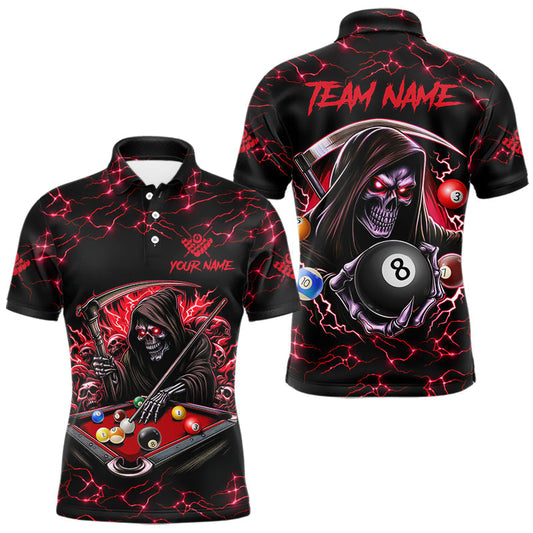 Maxcorners Red Funny Grim Reaper 8 Ball Pool Men Billiard Shirts Custom Billiard Jersey Team Polo & 1/4 Zip LM1411