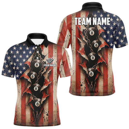 Maxcorners Vintage American Flag Chain 8 Ball Pool Billiard Shirt For Men Custom Patriotic Billiard Jerseys LM1411