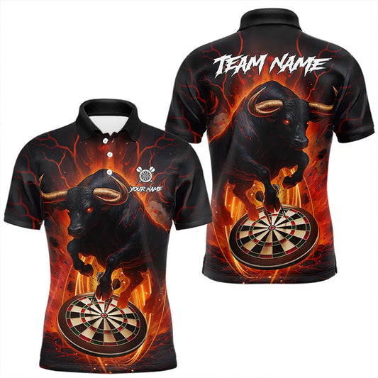 Maxcorners Personalized Bull Fire Darts Shirt For Men Custom Darts Jersey Team Polo & 1/4 Zip | Orange