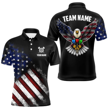 Maxcorners Patriotic American Flag Eagle Darts Shirt For Men Custom Darts Jersey Team Polo & 1/4 Zip LM1501