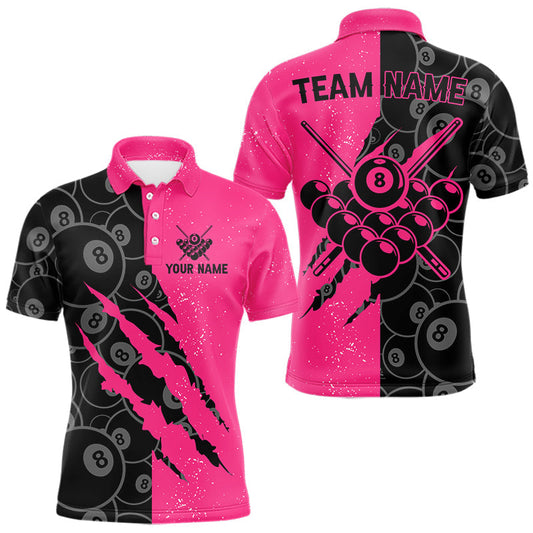 Maxcorners Custom Grunge Pink Black 8 Ball Pool Billiard Shirt For Men, Billiard Team Jersey Polo & 1/4 Zip LM2602