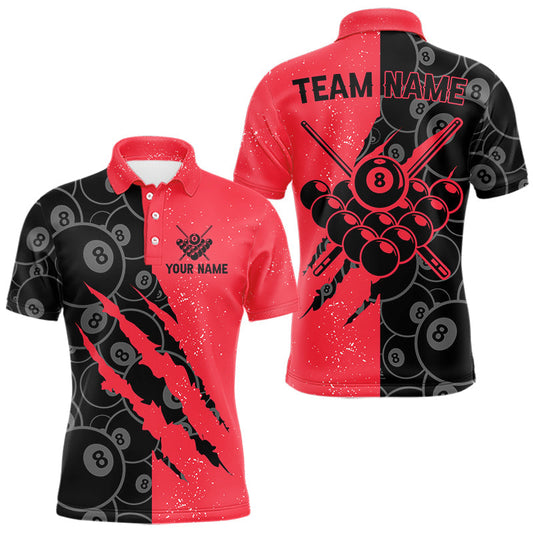 Maxcorners Custom Grunge Black And Red 8 Ball Billiard Shirt For Men, Pool Team Jersey Polo & 1/4 Zip LM2602