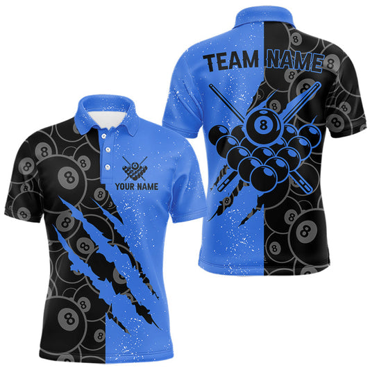 Maxcorners Custom Grunge Black And Blue 8 Ball Billiard Shirt For Men, Pool Team Jersey Polo & 1/4 Zip LM2602