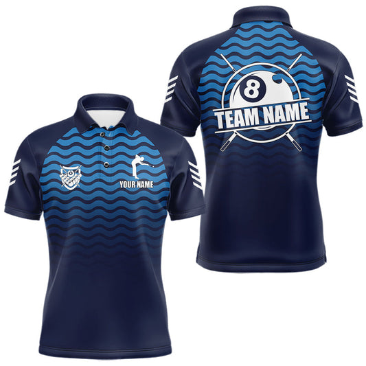 Maxcorners Blue 8 Ball Pool Billiard Jersey For Men Custom Polo & Quarter Zip Billiard Shirt For Team