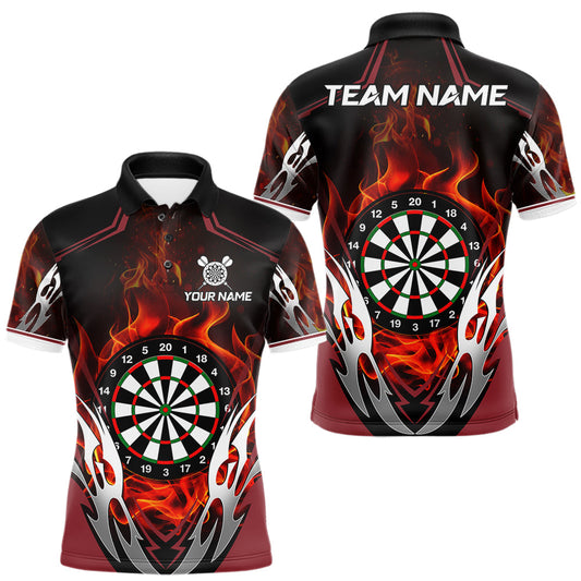 Maxcorners Personalized Red Flaming Silver Darts Shirts For Men, Fire Darts Team Jersey Polo & Quarter Zip