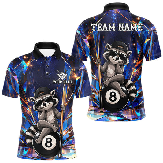 Maxcorners Funny Raccoon Crystal 8 Ball Pool Billiard Shirts For Men Custom Billiard Team Jersey Polo, 1/4 Zip