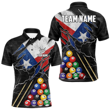 Maxcorners Personalized Texas Flag 8 Ball Billiard Pool Shirts For Men Custom Patriotic Billiard Team Jersey