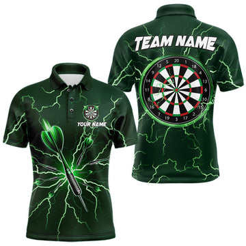 Maxcorners Green Darts Thunder Lightning 3D Dart Polo & Quarter Zip Custom Dart Shirts For Men Dart Jersey LM2704